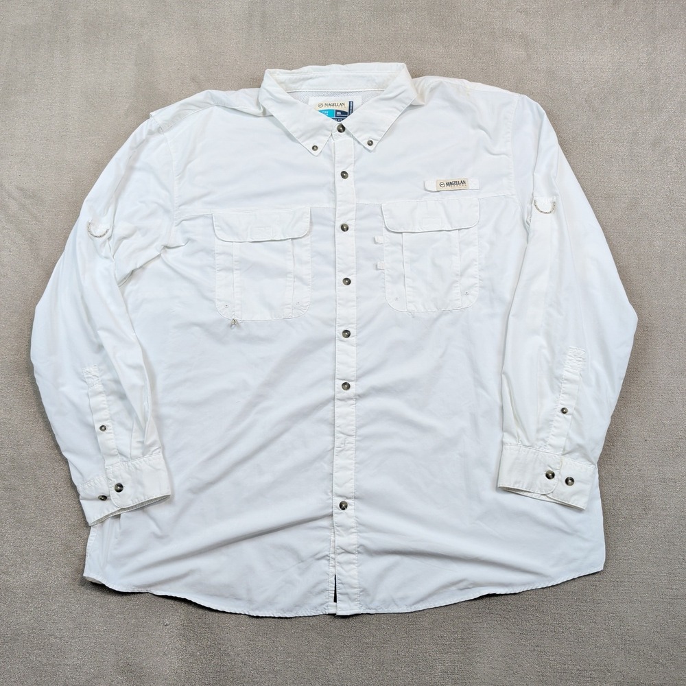 Magellan Outdoors Fish Gear 3XL White Nylon Fishing Shirt Relaxed Fit Roll Tab — photo 2